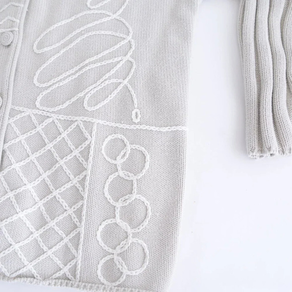 Vintage 90'S B.I.A.X. Tan Knit Geometric 3D Pattern Button Up Cardigan Sweater - Picture 6 of 9